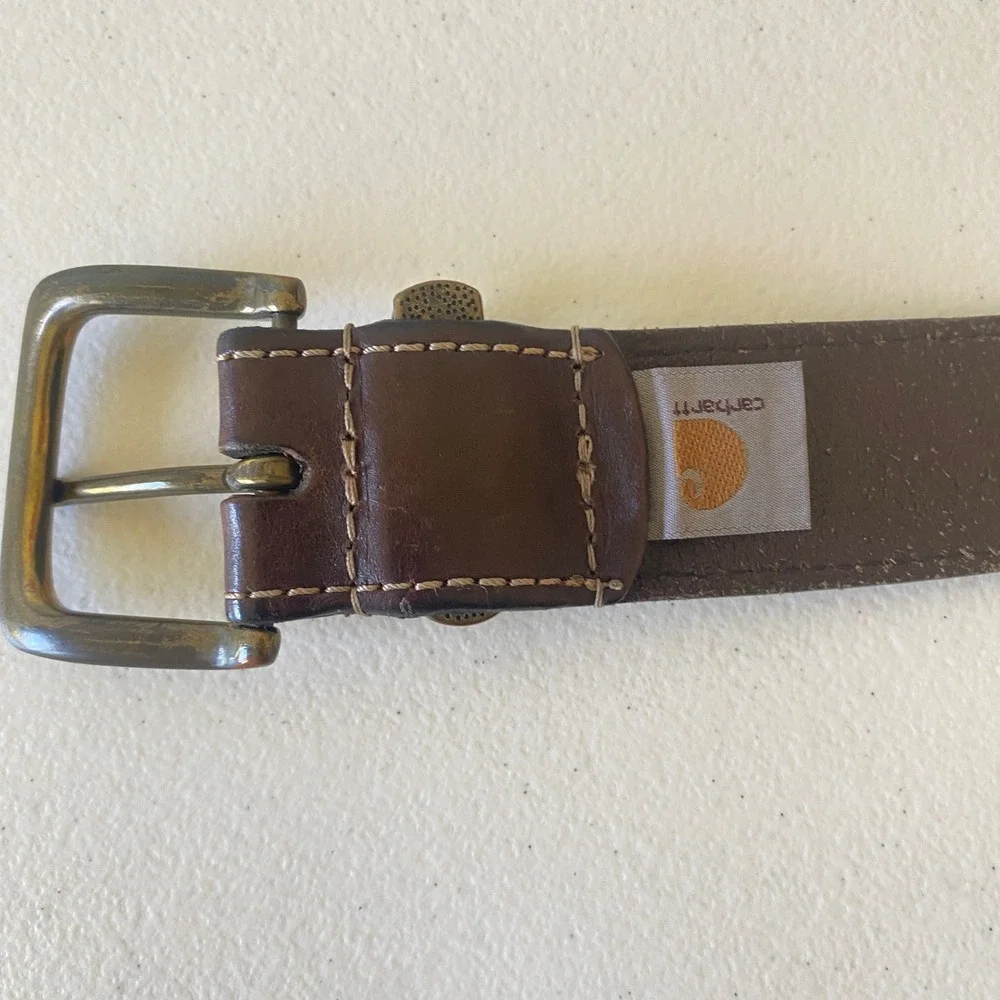 Carhartt Journeyman Men's Leather Belt 38 Brown Rugged Workwear Stitched Buckle